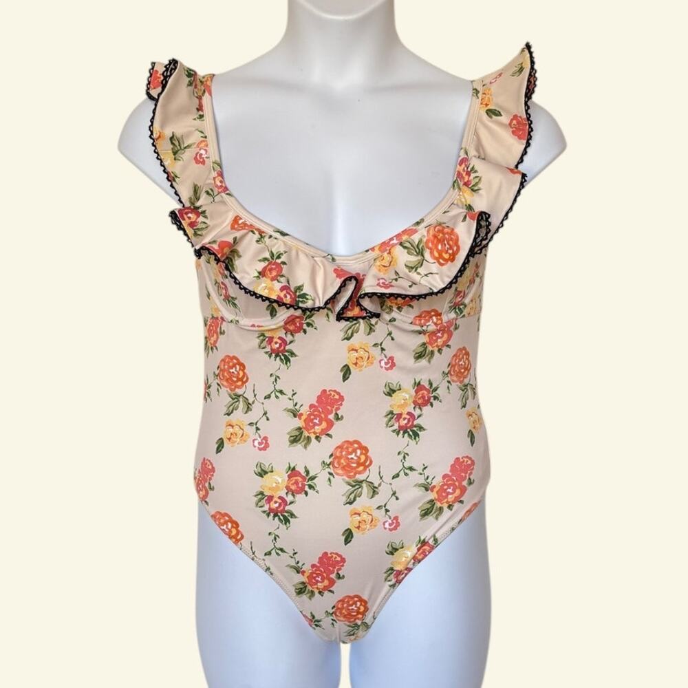 Caroline Constas Mer Anastasia One Piece Floral Ruffled Swimsuit Underwire sz L